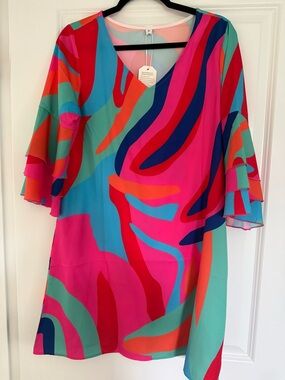 Source Unknown Multicolor Abstract Print Long Sleeve Dress